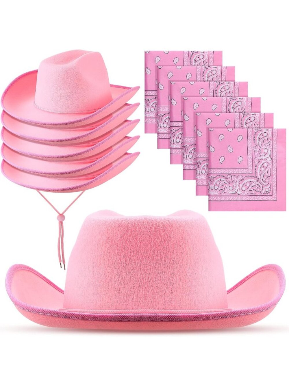 Men's Pink Bandanas Bulk Adjustable Felt Western Cowboy Cowgirl Hat 12 Pcs